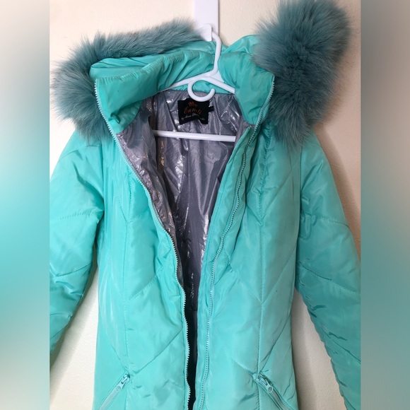 Enneli by Anna Shinkarenko Blue Full Body Snow Suit with Faux Fur Hood—Small - Picture 1 of 8